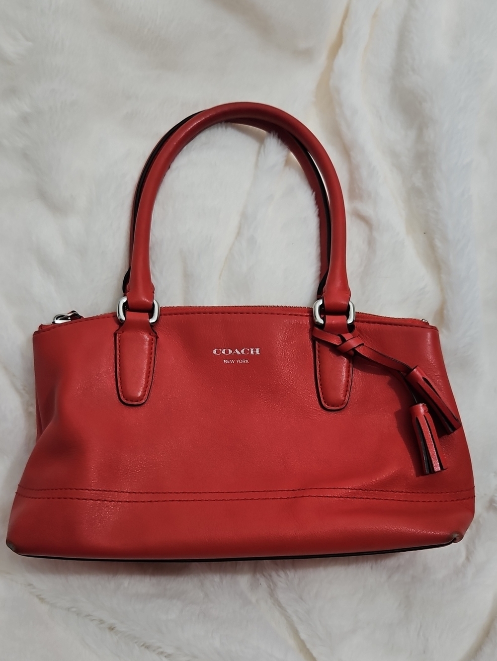 Coach Mini Rory Satchel Handbag Red Leather Silver Hardware Tassels